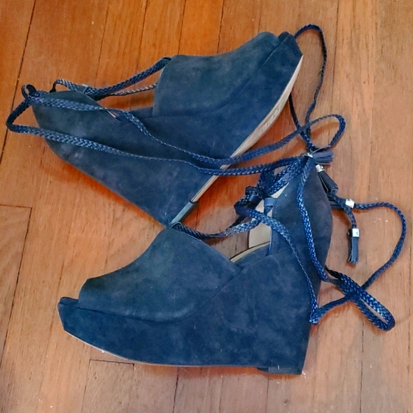 Michael Kors Hastings Navy Suede Platform Wedges - Picture 8 of 12